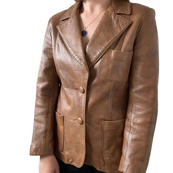 Vintage Womens Surrey Classics of Canada Brown Leather Blazer Jacket Sz M - Picture 4 of 8